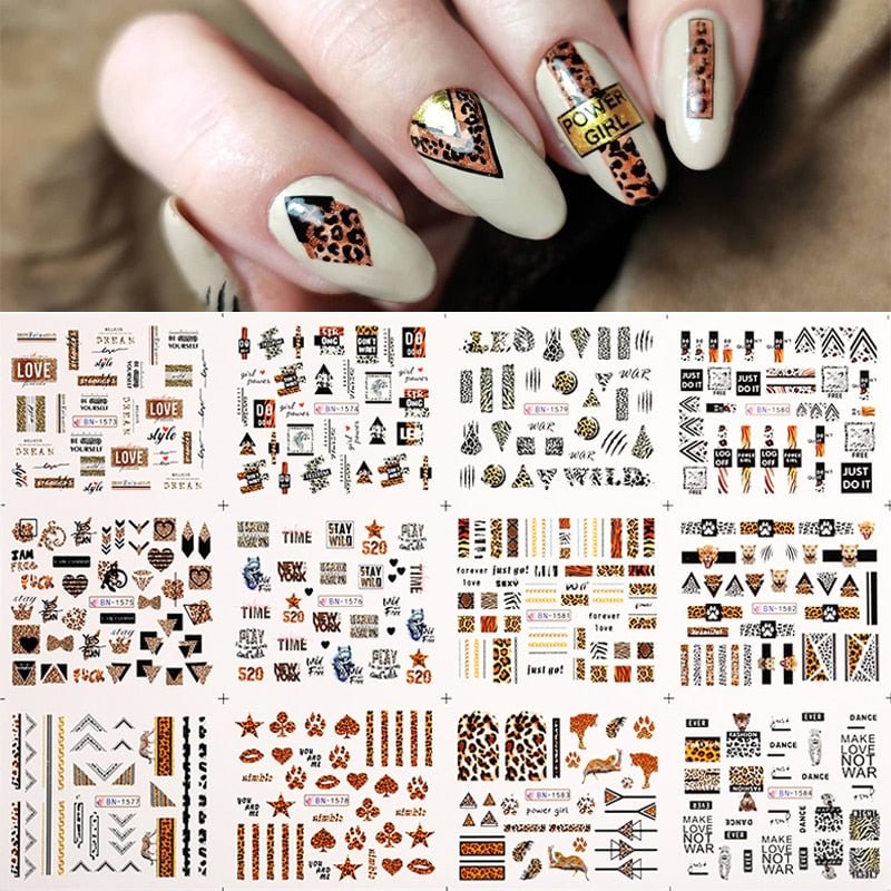 12 Designs Nail Stickers Set Snowflake Floral Geometric Nail Art Water Transfer Decals Sliders Flower Leaf Manicures Decoration