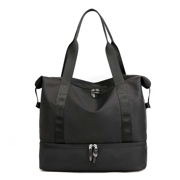 Nylon Fitness Bag Large Capacity Folding Sports Bag for Men Women (Black)