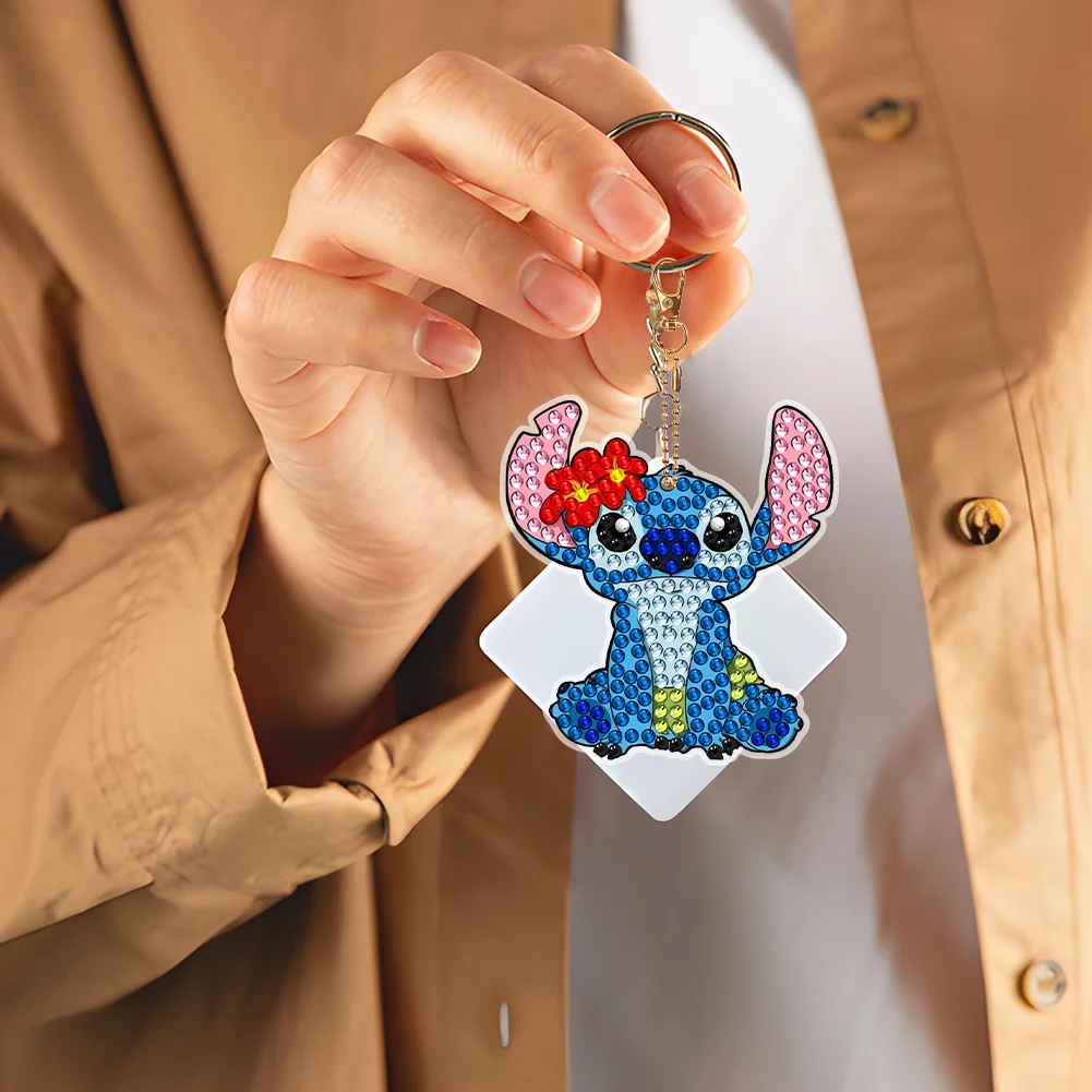 6pcs DIY Stitch Diamond Keychains Pendant Double Sided Diamond Art Keychains