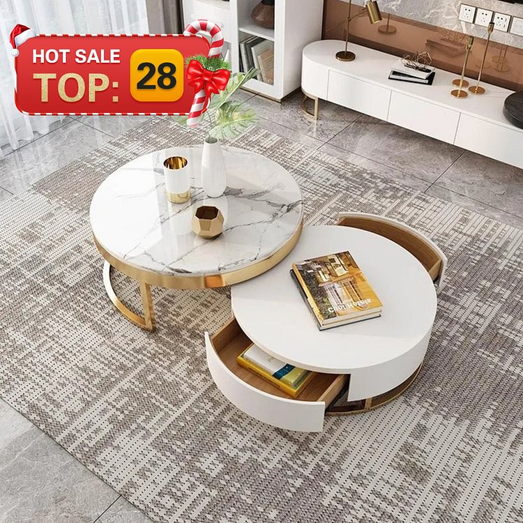 32 Round Modern Swivel Coffee Table, Rotating Coffee Table Round