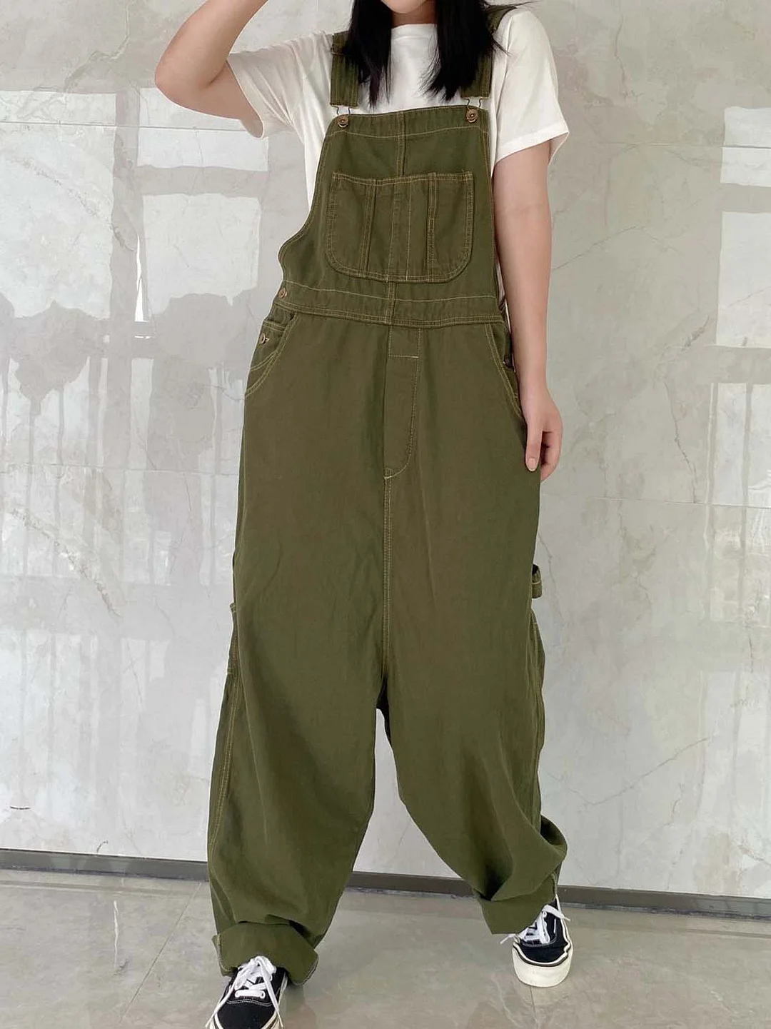 Women's Buttons Pockets Cargo Pants Jumpsuit