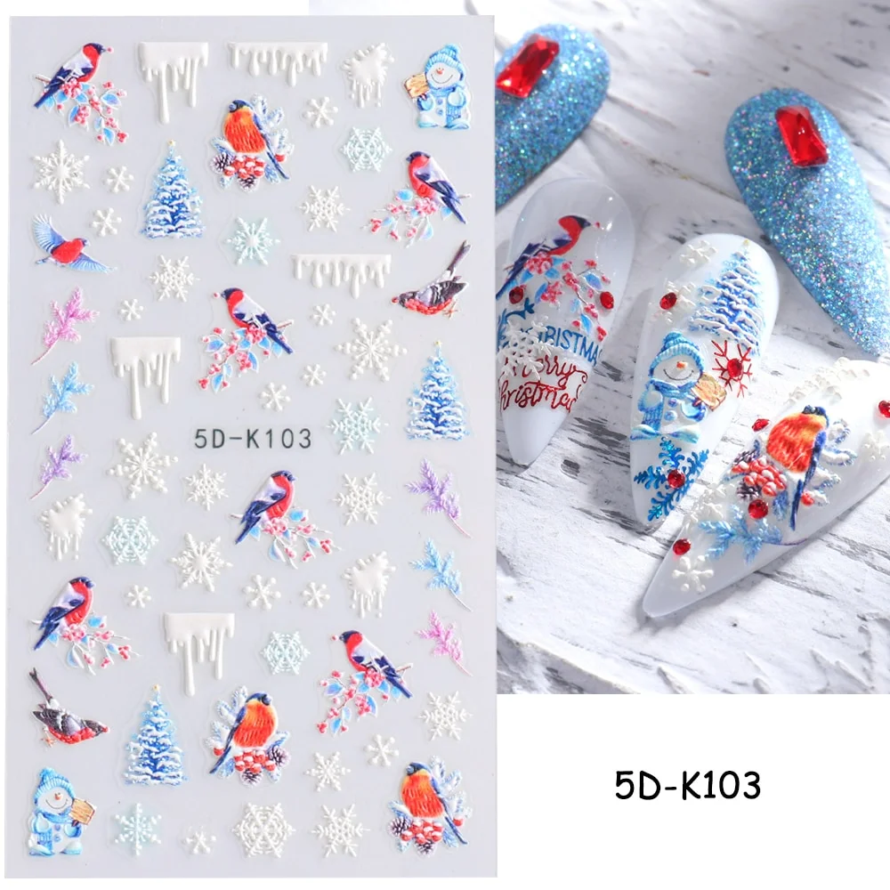 Churchf Nail Stickers Flowers Geometric Lines Decor Acrylic Embossed Sliders Gold Frame Nail Decals Cherry Blossom Manicure GLJI-5D05-Nail Inspo