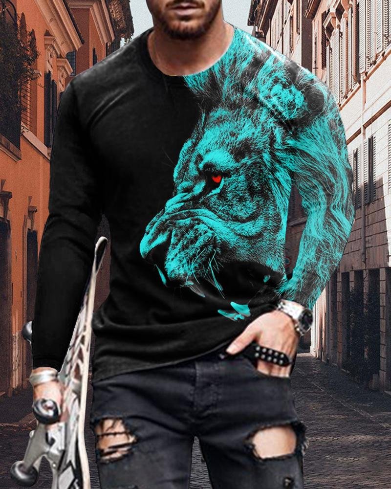 men's casual animal print long sleeves