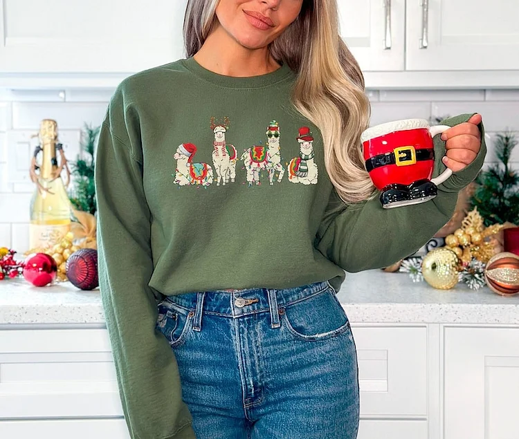Retro Llama Christmas Sweatshirt, Vintage Lama Sweatshirt, Funny Alpaca Hoodie