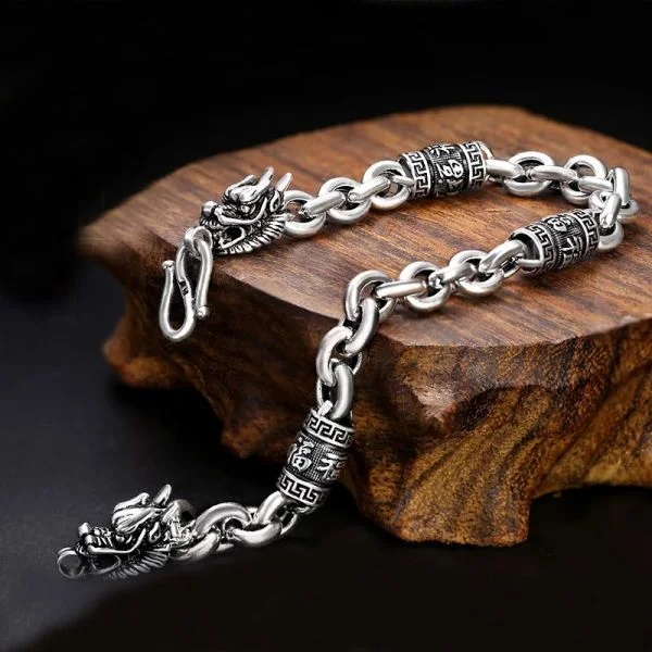 Sterling Silver Dragon Lucky Chain Bracelet