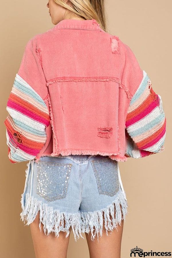 Crochet Sleeve Denim Crop Jacket