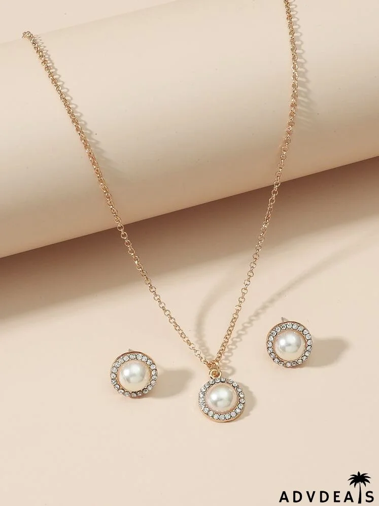 3pcs Rhinestone Decor Jewelry Set