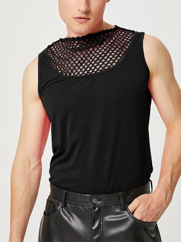 Aonga - Mens Mesh Patchwork Ribbed Knit Tank TopJ