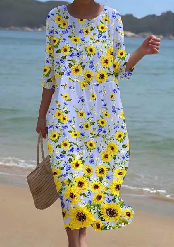 Women's Floral Sunflower Art Pattern Seaside Resort Dress