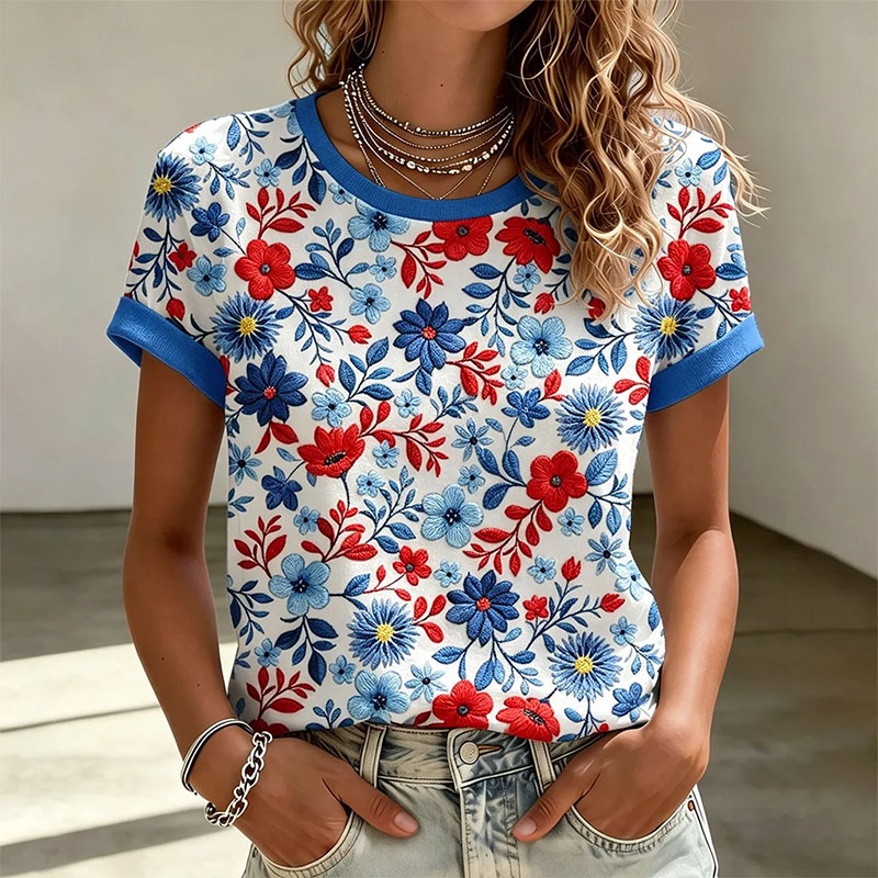  Women's Vintage Floral Art Print T Shirt Westsshops
