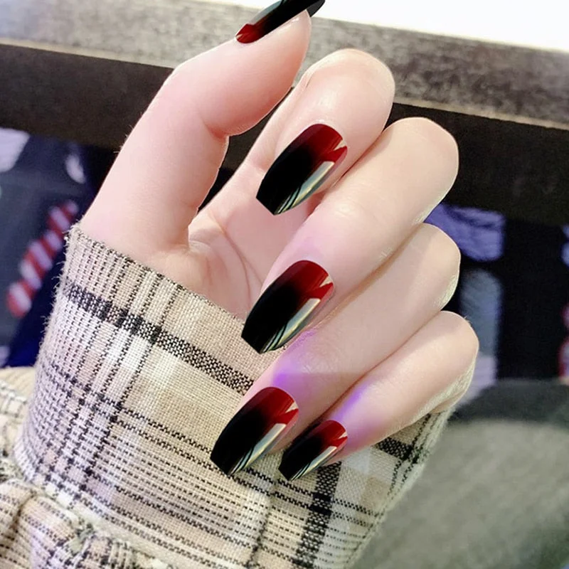 24pcs/set Press on Nail Tips Acrylic 10 Sizes Flower Design Fake Nails Art Full Cover French False Nail Art Tips Artifical Nails-Nail Inspo