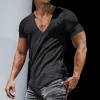 Men's Casual Slim Short Sleeve T-Shirt Sports Fitness Running V Neck Tops by Inlyline
