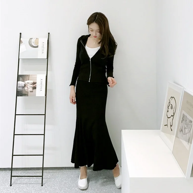 Jangj sets two piece sets womens outifits 2 piece set 2022 latest fashion maxi skirt korean outfit casual autumn stripe fall