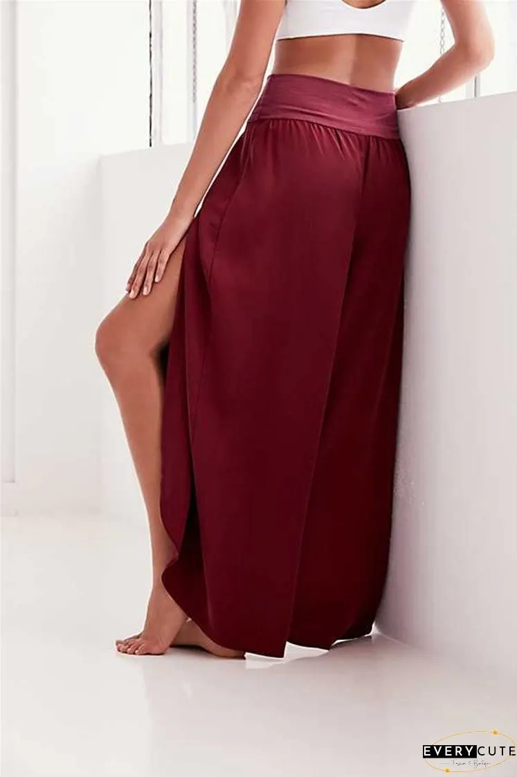 Solid Color Wide Leg Split Bottom Casual Pants