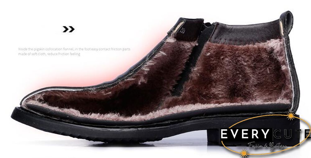 Winter Boots Mens Retro V-Neck Leather Boots Comfortable Zipper Brand Casual Shoes