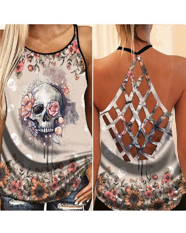 Halterneck Cross-web Punk Print Vest