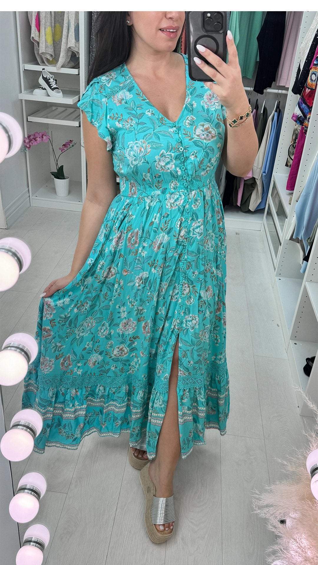 V-neck Short-sleeved Printed Dress