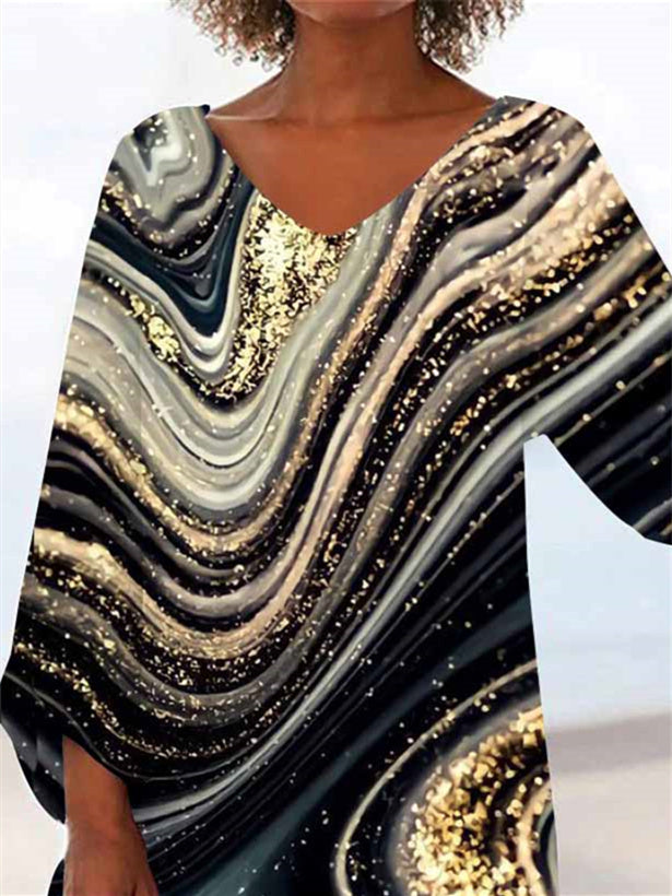 Women Half Sleeve V-neck Solid Color Dress