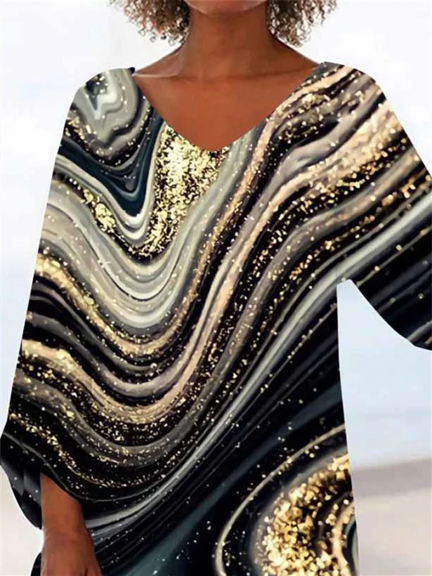 Women Half Sleeve V-neck Solid Color Dress