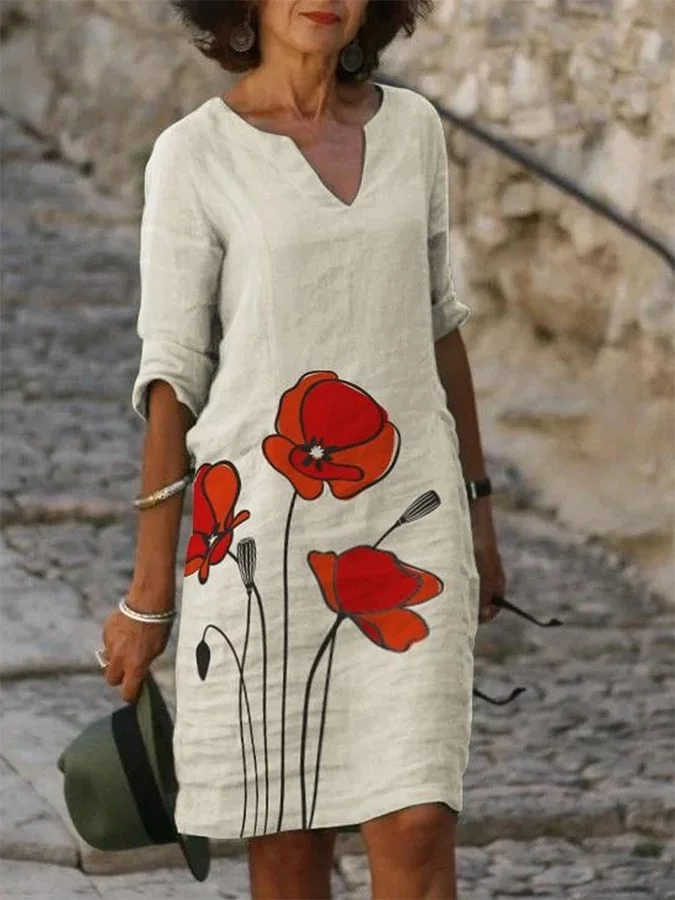 Ladies Simple Floral Casual Dress