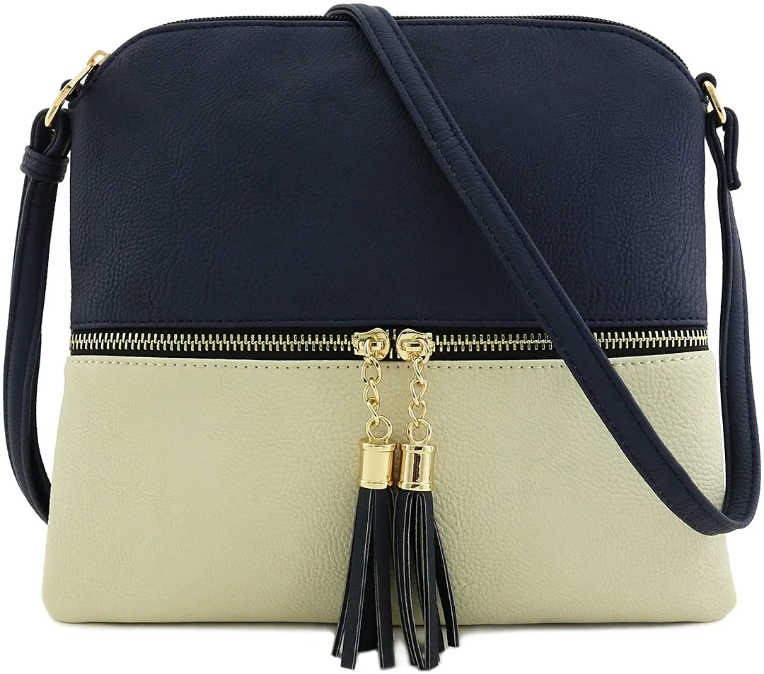 Women Fashion Faux Leather Bags Lightweight Medium Crossbody Bag with Tassel