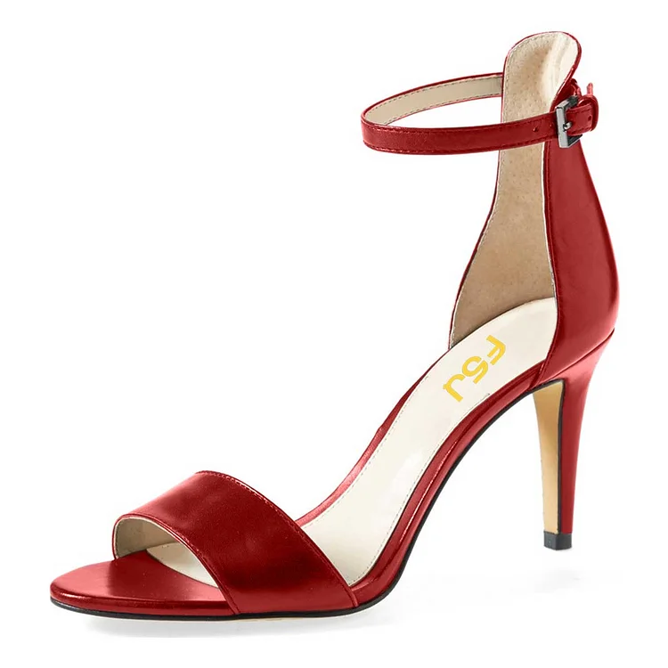 Red Open Toe Stiletto Heels Ankle Strap Sandals for Women |FSJ Shoes