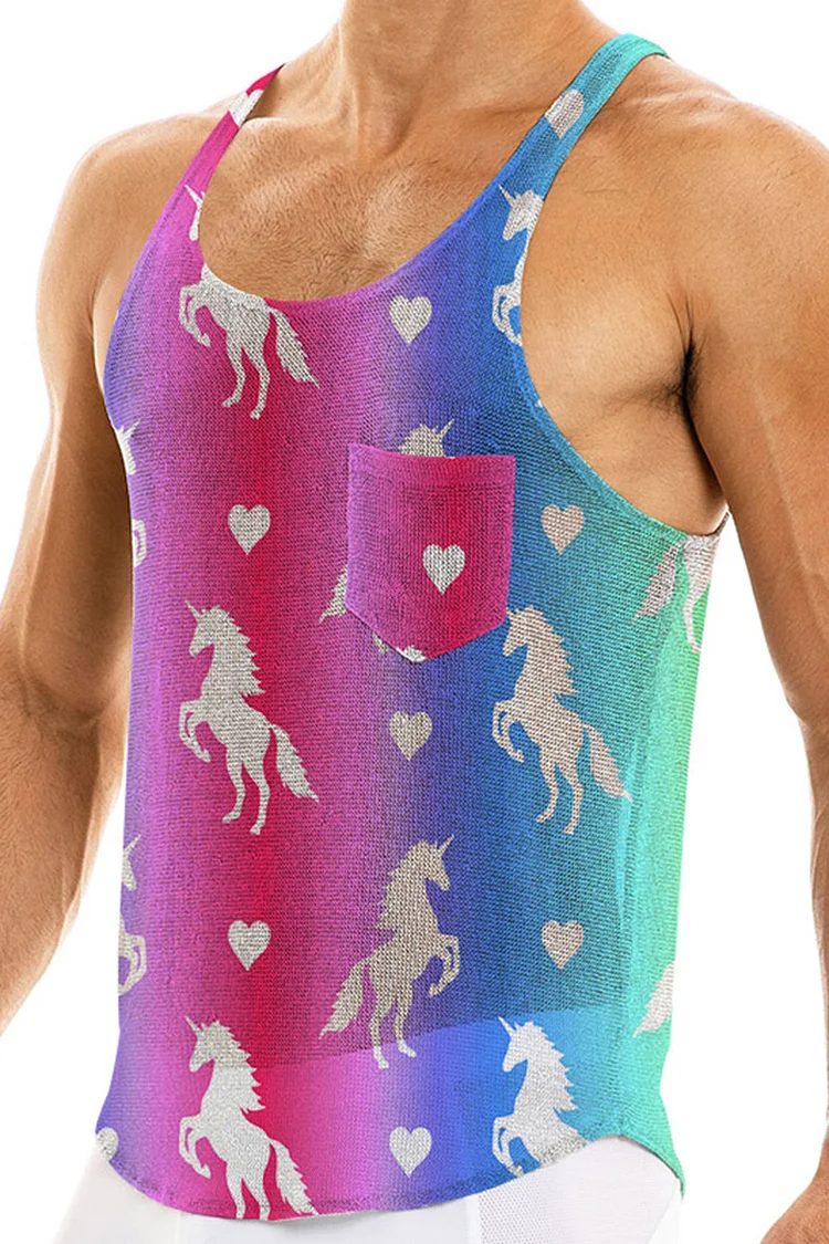 Rainbow Gradient Unicorn Print Slim Fit Tank Top