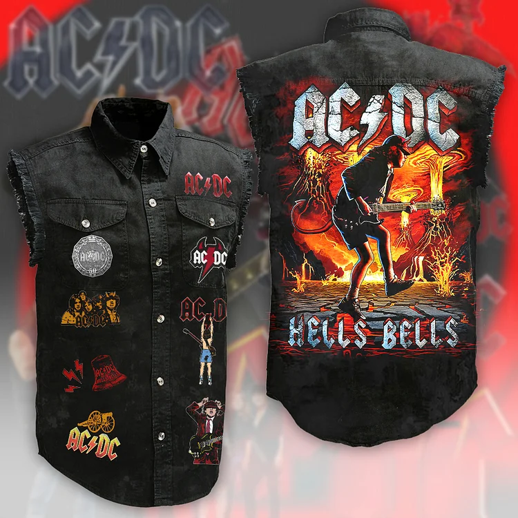 AC/DC Rock Music Lightweight Sleeveless Denim Shirt – MAITM4442