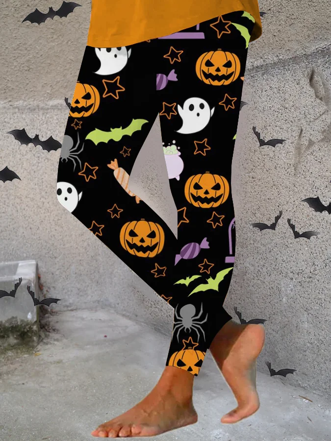 Comstylish Happy Halloween Pumpkin Print Leggings