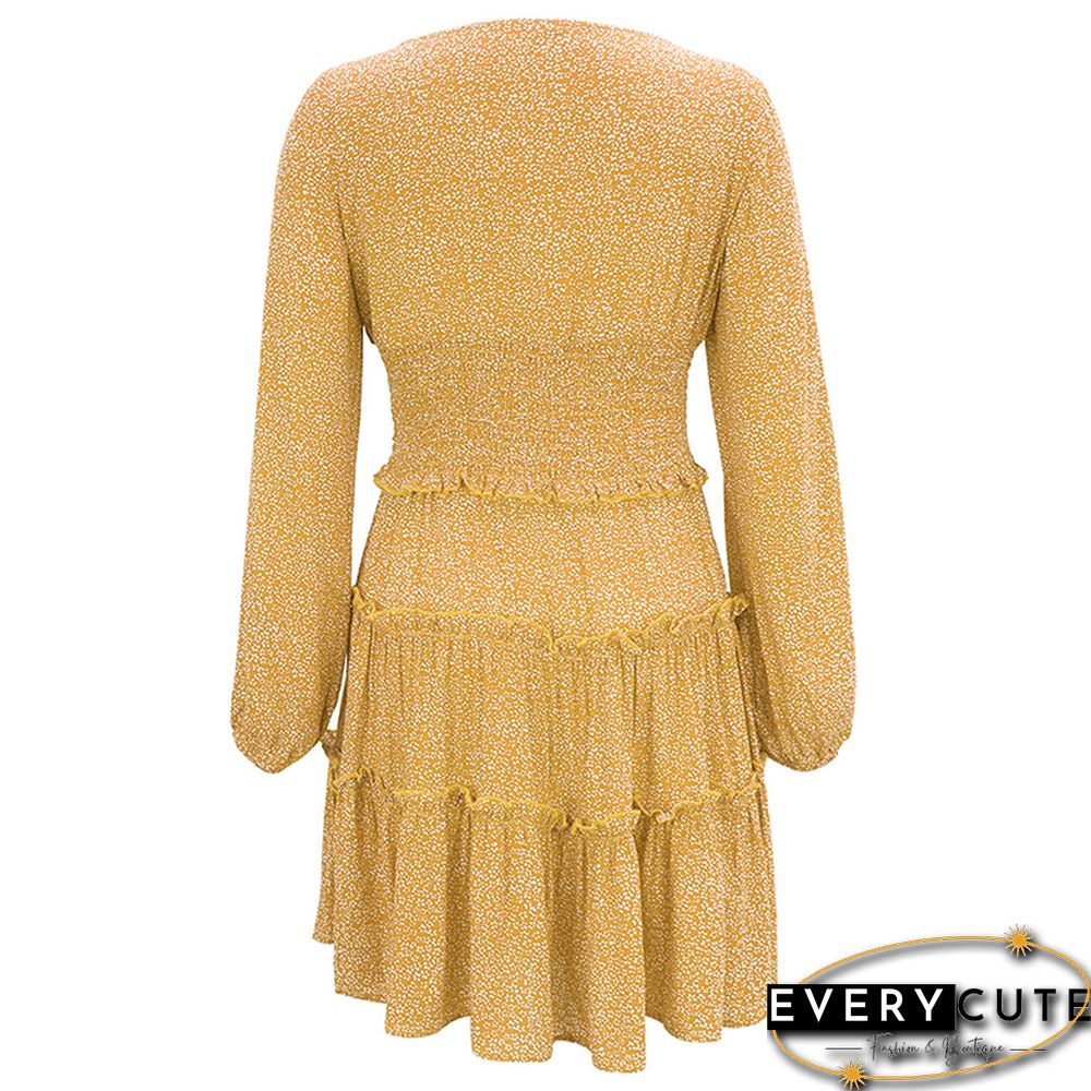 Light Yellow Square Neck Waist Fit Chiffon Dress