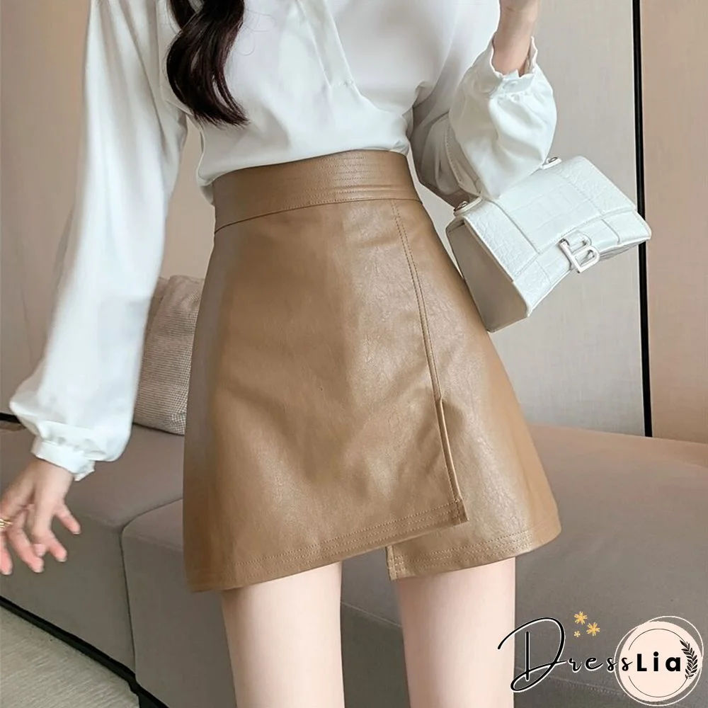 Spring Summer Pu Leather Skirt Women Casual High Waist Mini Skirt A Line Ladies Skirts Korean Fashion Street Wear New