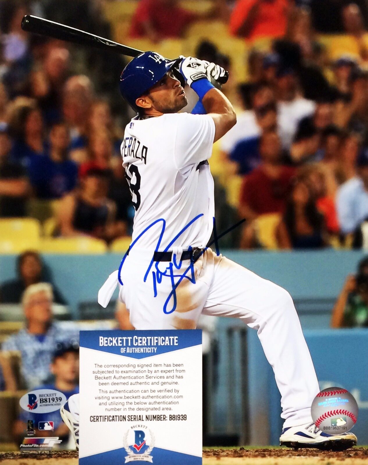 Jose Peraza Signed Los Angeles Dodgers Baseball 8x10 Photo Poster painting BAS Beckett