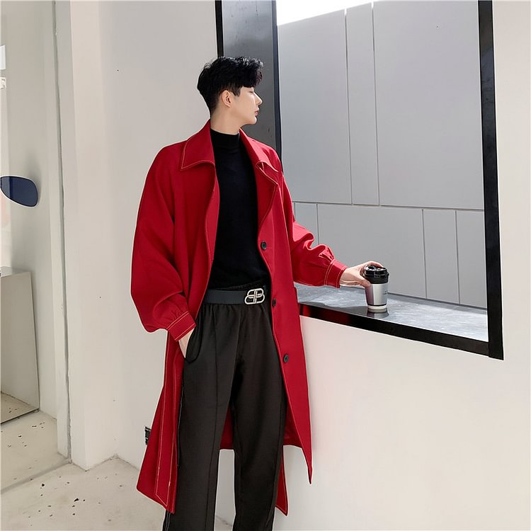 -S45-P120 Series Open-line Lantern Sleeve Raglan Over The Knee Long Trench Coat with Belt-Dawfashion-Mne and Women's Street Fashion Shop-Easter 2022