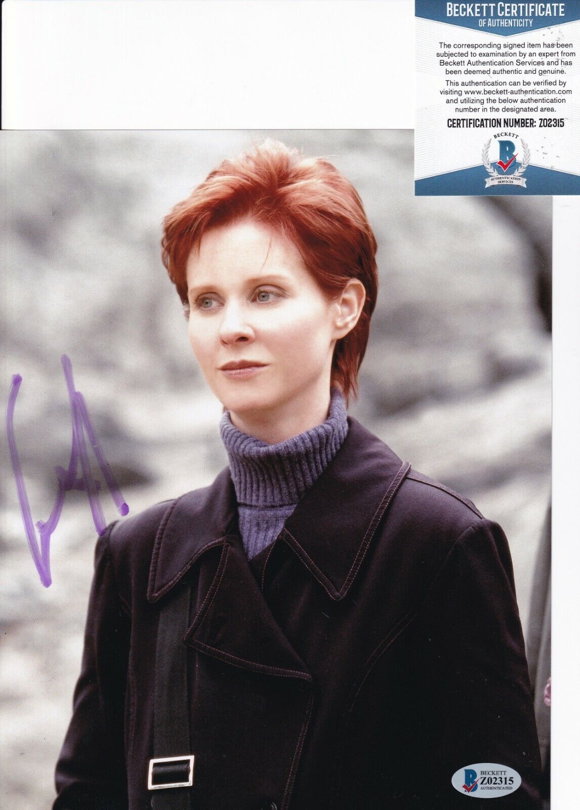 CYNTHIA NIXON signed (SEX AND THE CITY) Miranda 8X10 Photo Poster painting BECKETT BAS Z02315