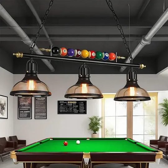 Billiard Pool Table Pendant Light – Industrial Chandelier For Gaming Room Black Dome