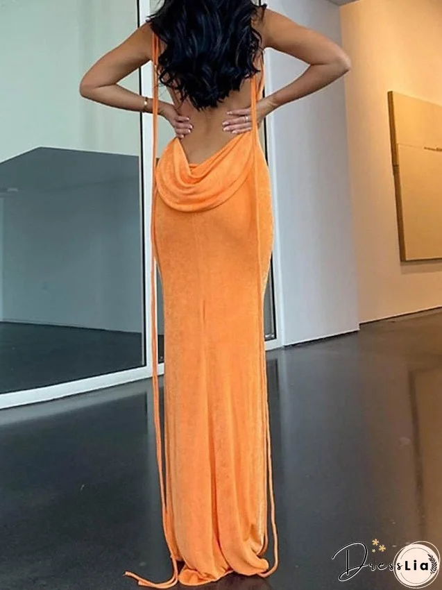 Long Dress Maxi Dress Party Dress Cocktail Dress Sheath Dress Pure Color Hoty Dress Party Backless Sleeveless Strap Dress Regular Fit White Blue Orange Spring Summer S M L for Women