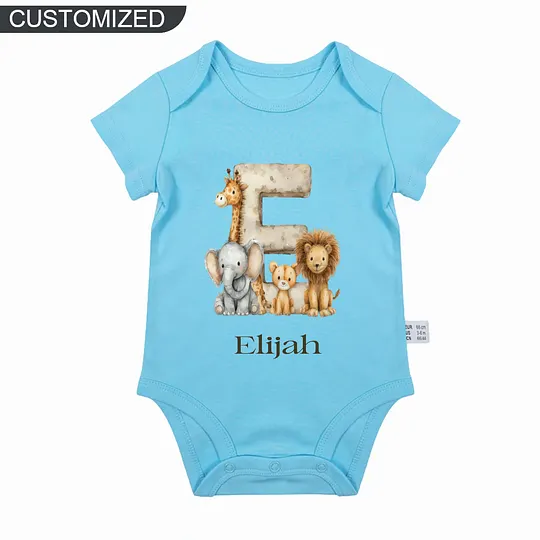 【0M-24M】Customized Adorable Animal-Themed Letter Design Bodysuit For Baby