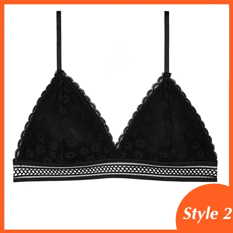 French Style Bralette Seamless Deep V Lace Bra Wireless Thin Underwear Sexy Lingerie Soft Push Up Bras For Women Hot