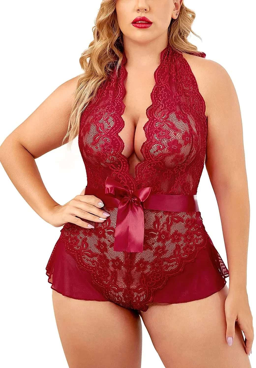 Ladies Plus Size Sexy Lingerie Deep V Crotch Sexy Lingerie Jumpsuit