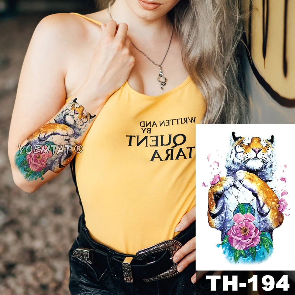 Waterproof Temporary Tattoo Stickers Rose Flowers Leaves Colorful Flash Tatto Sexy Arm Neck Body Art Fake Tattoos For Women Men