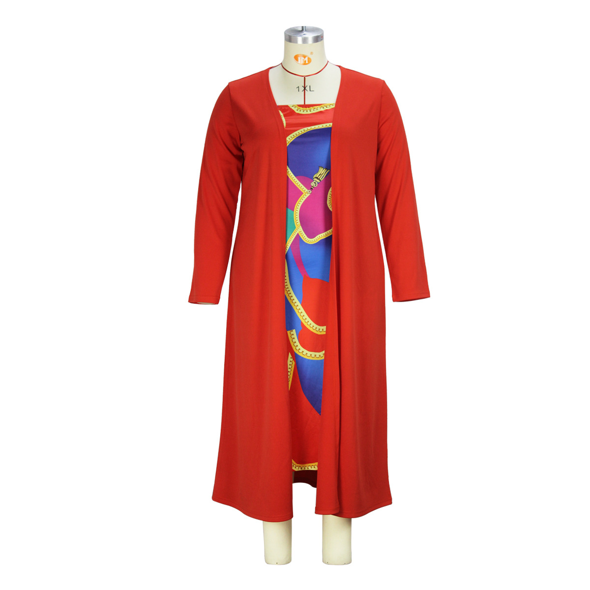 Plus Size Women's Spring Autumn Tube Top Dress Long Coat Two Piece Set - Ootddress