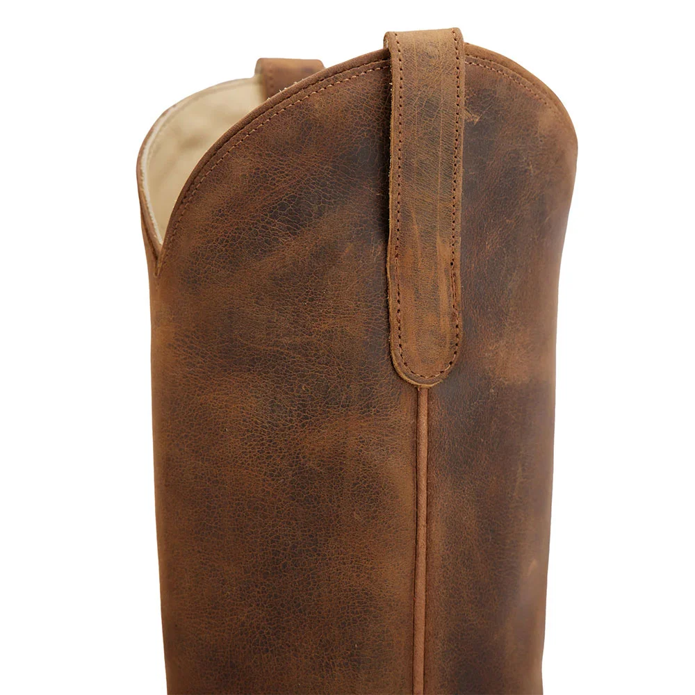 YDN Brown Snip Toe Mid Calf Western Boots for Women with Chunky Heel