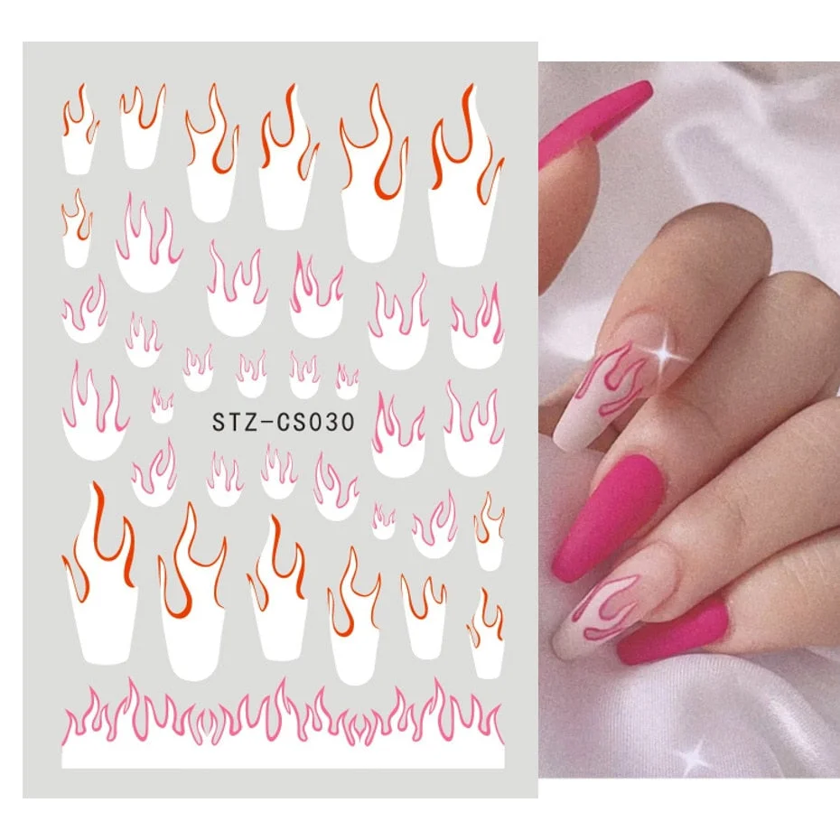 Nail Stickers Back Glue Fire Flame Shape Designs Nail Decal Decoration Tips For Beauty Salons-Nail Inspo