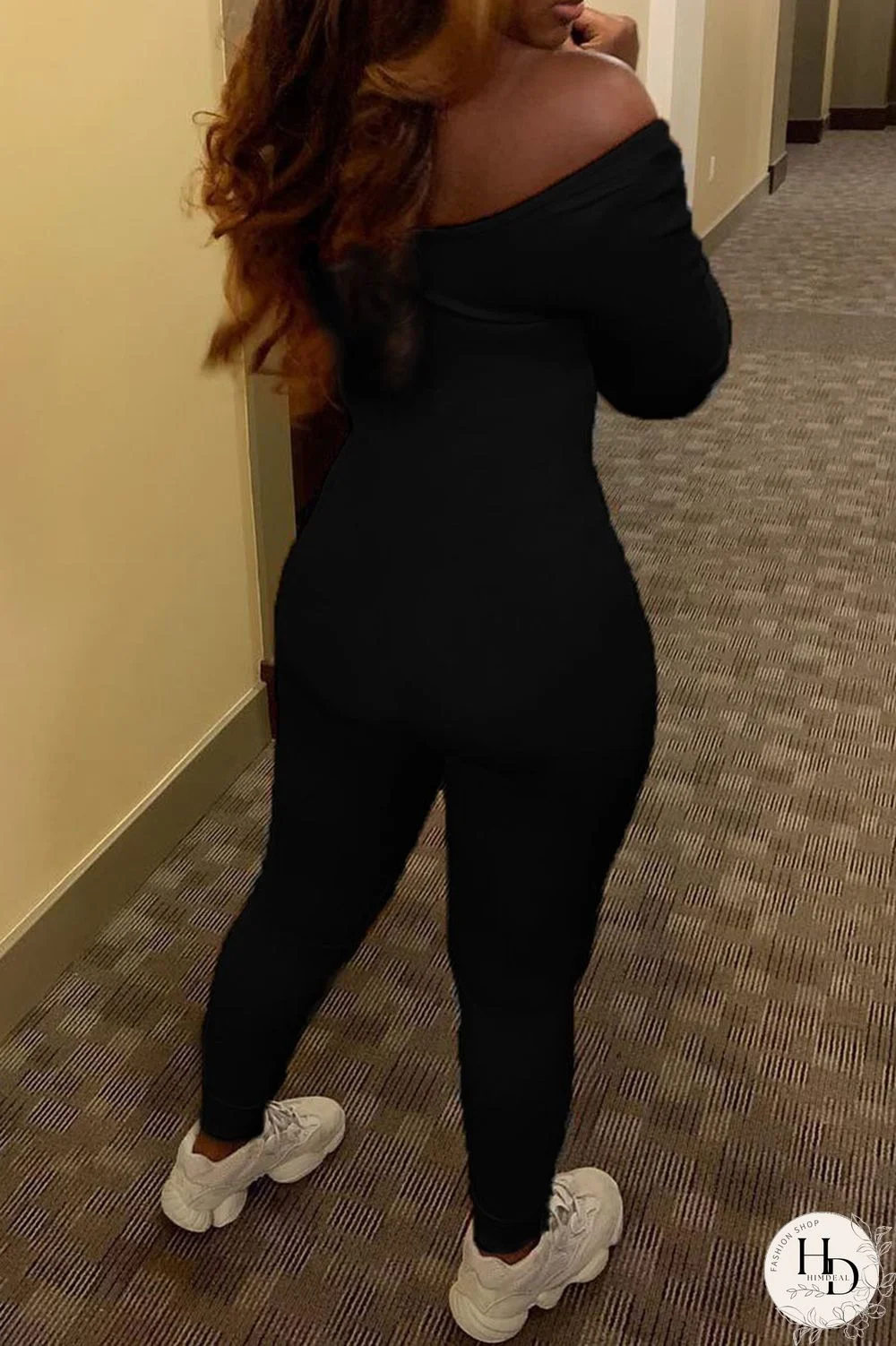 Tangerine Sexy Solid Split Joint Off the Shoulder Skinny Jumpsuits