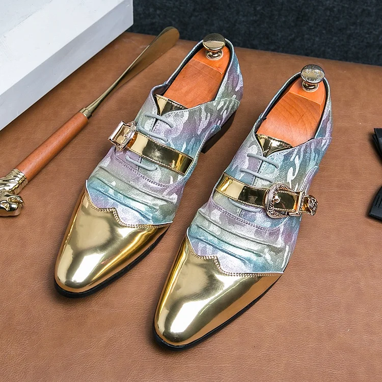 Kakacloud Fashion British Style Men's English Chelsea Glossy Pointed Leather Shoes Classic Gold Men's Nightclub Party Fashion Men's Shoes