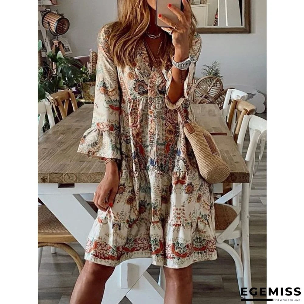 High-waisted Printed Pullover Improved Skin Tone  Short Skirt Middle Sleeve | EGEMISS