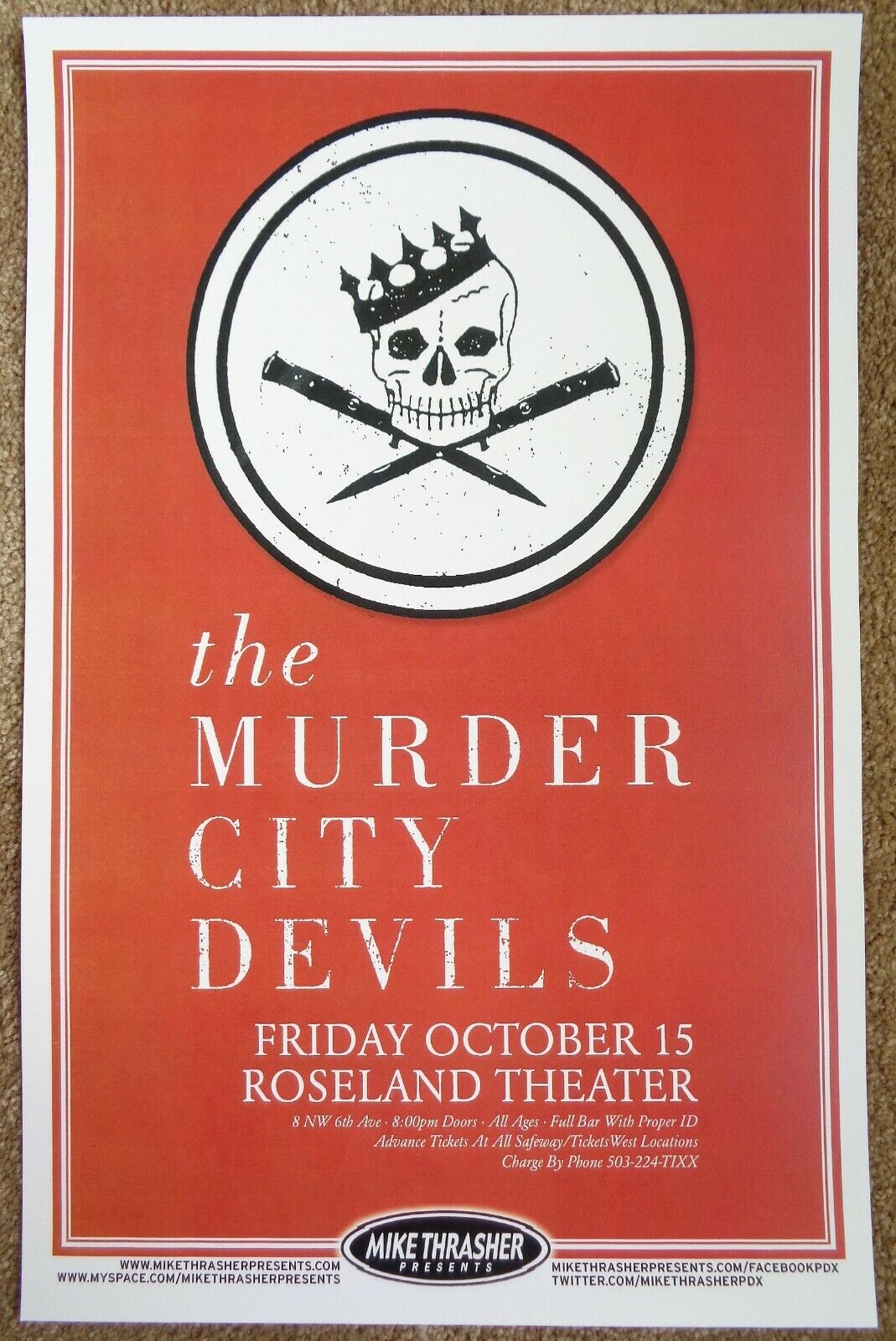 MURDER CITY DEVILS 2010 Gig POSTER Portland Oregon Concert