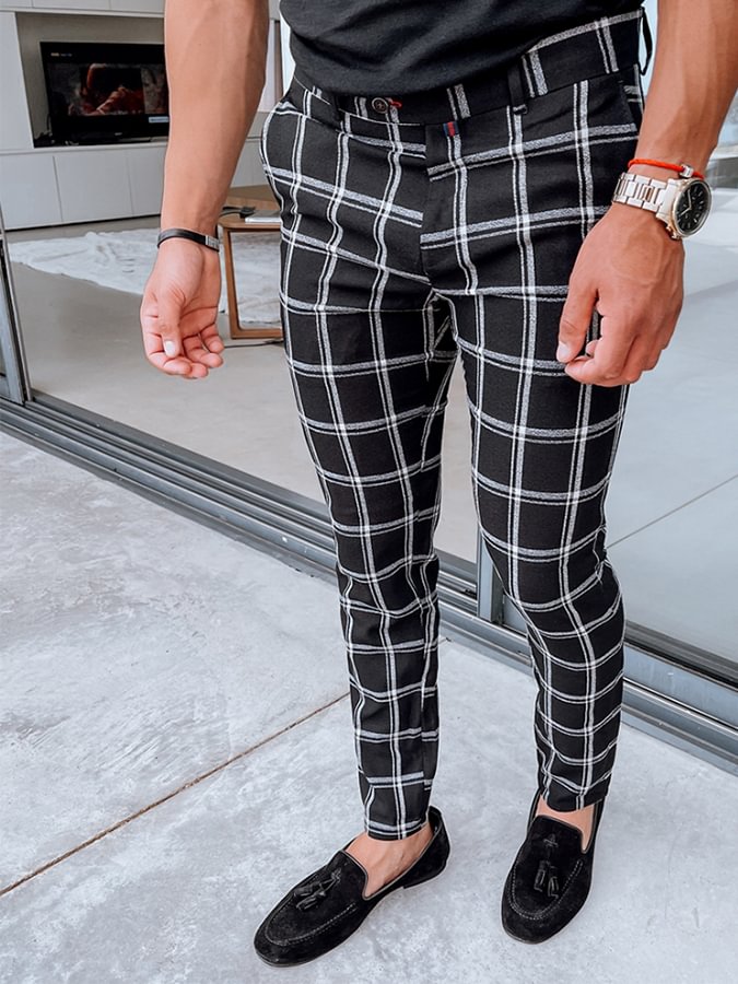 Men's Plaid black Suit pants