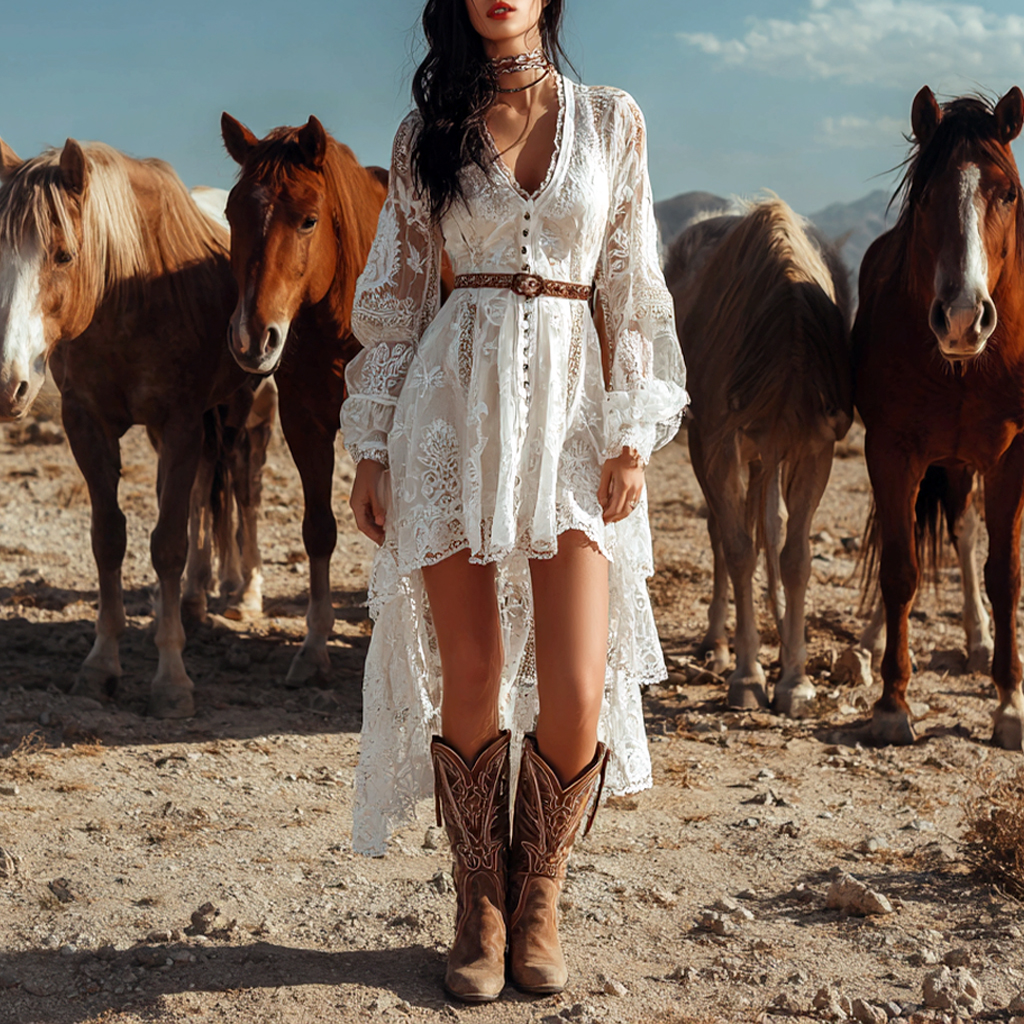Western Cowboy Elegance Bohemian Lace Dress