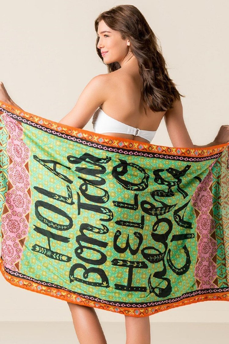 Light Green Slogan Floral Tribal Print Fringed Boho Rectangle Mandala Beach Throw-elleschic